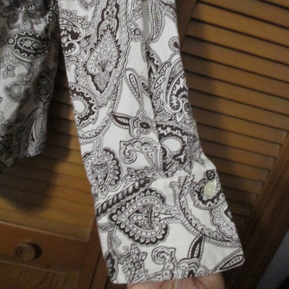Jones New York top long sleeve button down brown and cream cotton blouse size 2x - Picture 6 of 8
